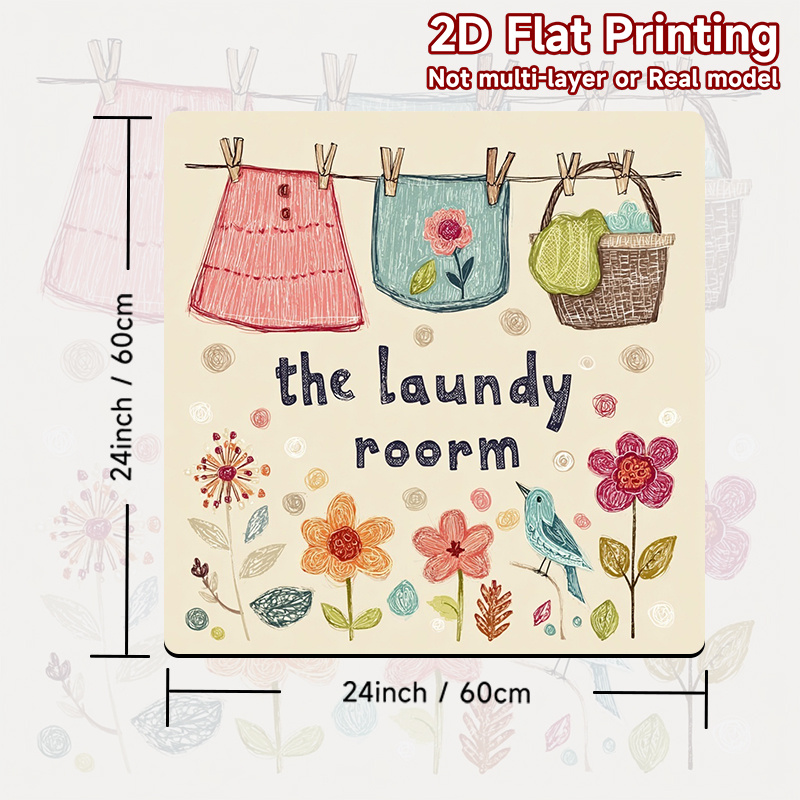 TEMU 1pc, 2d Flat Printing, Washing Machine Top Protective Pad Laundry Line With Flowers, Polyester, Perfect For Suitable For Dryer And Washing