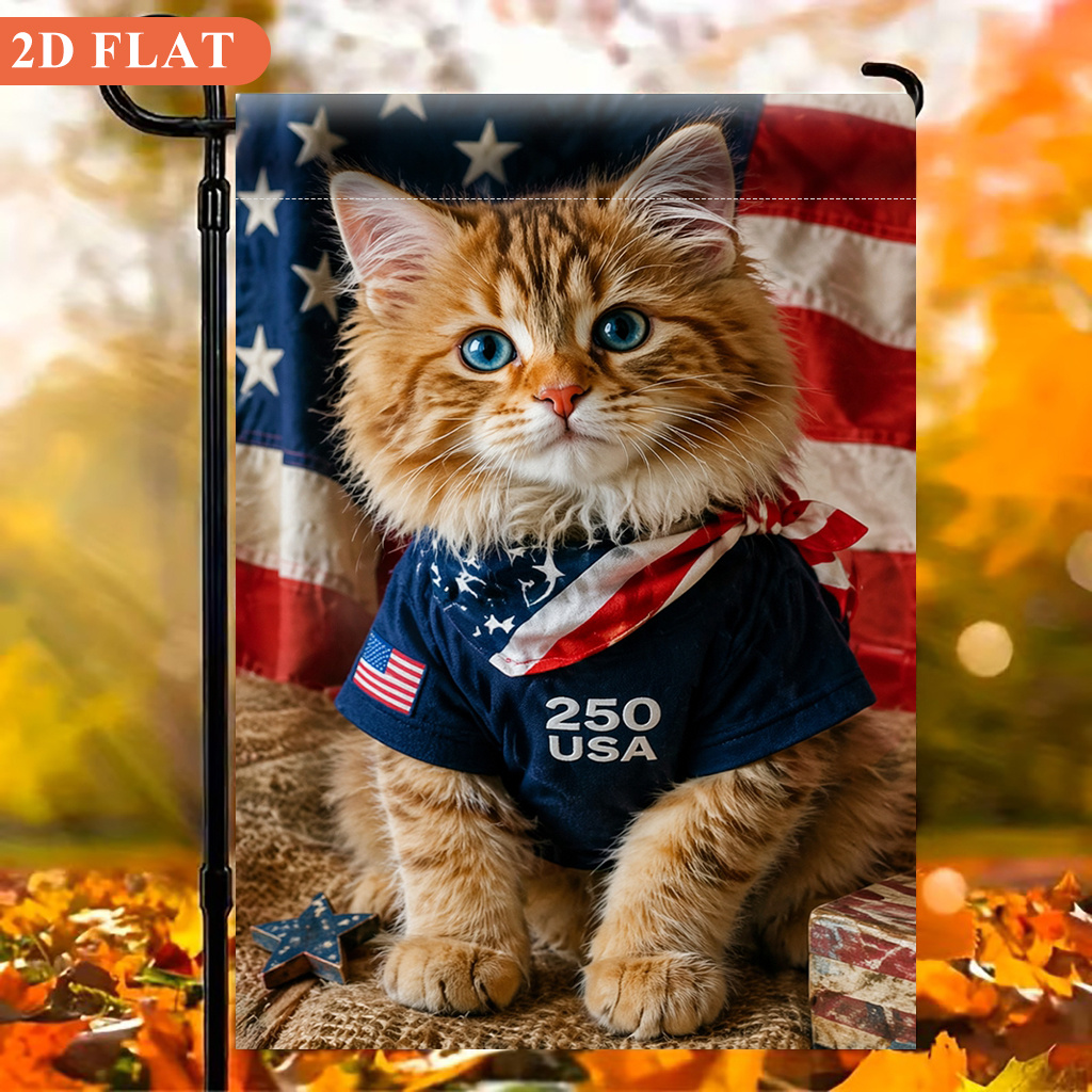 TEMU 2d Flat, 2d Flat Garden Flag 1pc, Patriotic Cat , Perfect For Camping And Patio Decor, Single-sided Printed Flag, Suitable For , Garden