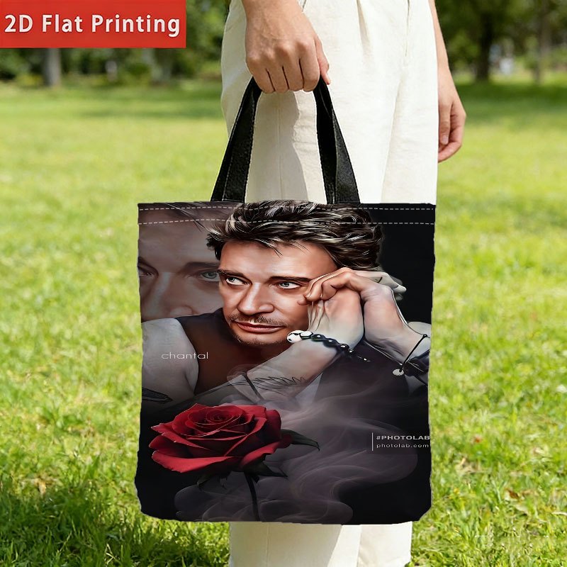 TEMU Sac de courses imprimé Hallyday Art Print, cabas grande imprimé 2D, en , léger et pliable pour un rangement et un transport faciles. Convient