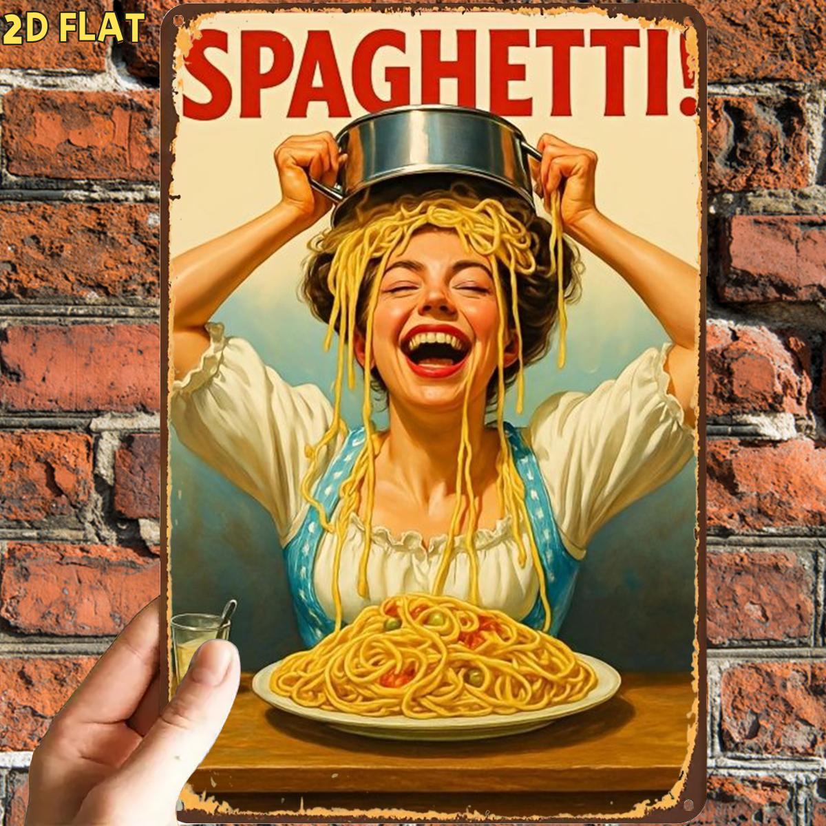 TEMU 2d Flat, 1pc, Fun Vintage Spaghetti Advertisement Wooden Plaque, Pre-drilled Holes, Suitable For Indoor, Garden, Outdoor, Home, Office, Bathroom