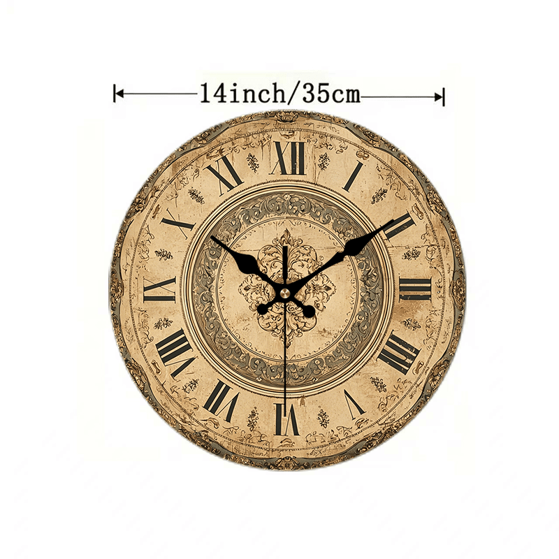 TEMU 2d Flat. 1pc, Vintage Roman Wooden Wall Clock, Living Room Decor , Silent Home Large Size Wall Clock Silent Round Clock, Perfect For Bedroom,