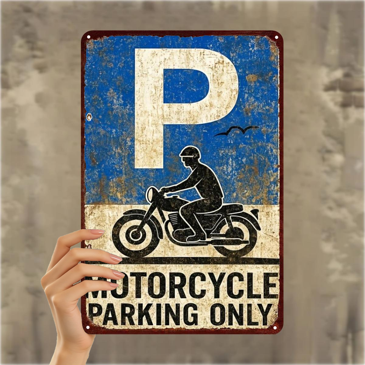 TEMU 2d Flat 1pc, Vintage Metal Sign "motorcycle Parking " - Rustic Decor For Bike Enthusiasts 8×12 Inch