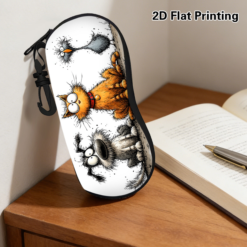 2D Flat Funny Dog Cat Bird Illustration Glasses Case, Unique Pattern