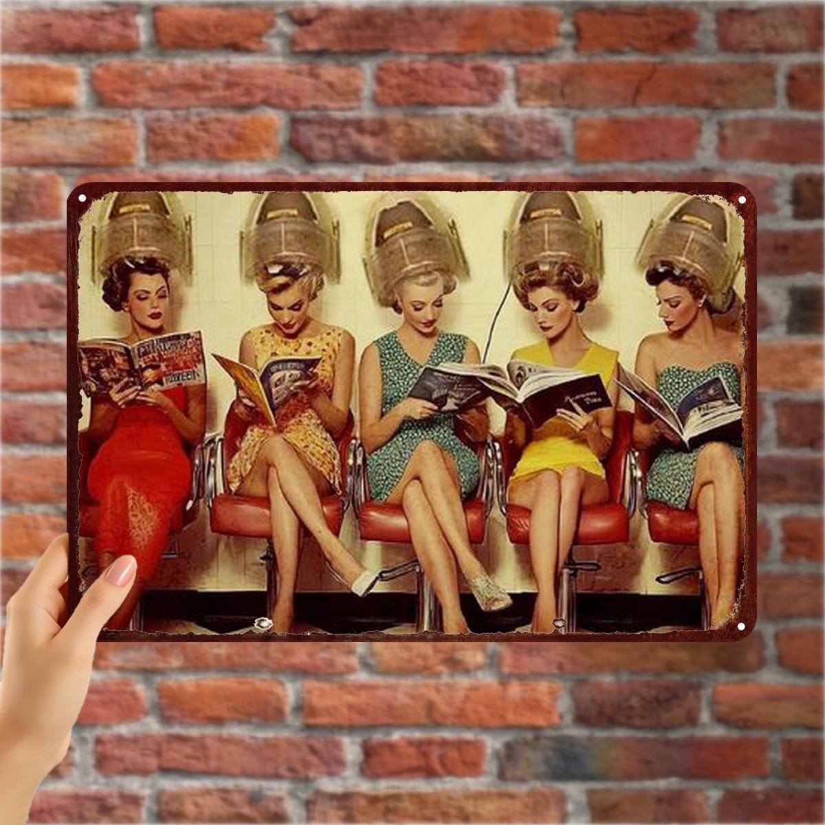 TEMU 2d Flat, 2d Flat 1pc, Vintage Retro Girls Reading Magazines Metal Wall Art Decor â Iron Tin Sign For Home, Bar Or CafÃ© 8Ã12 Inch, 2d Flat