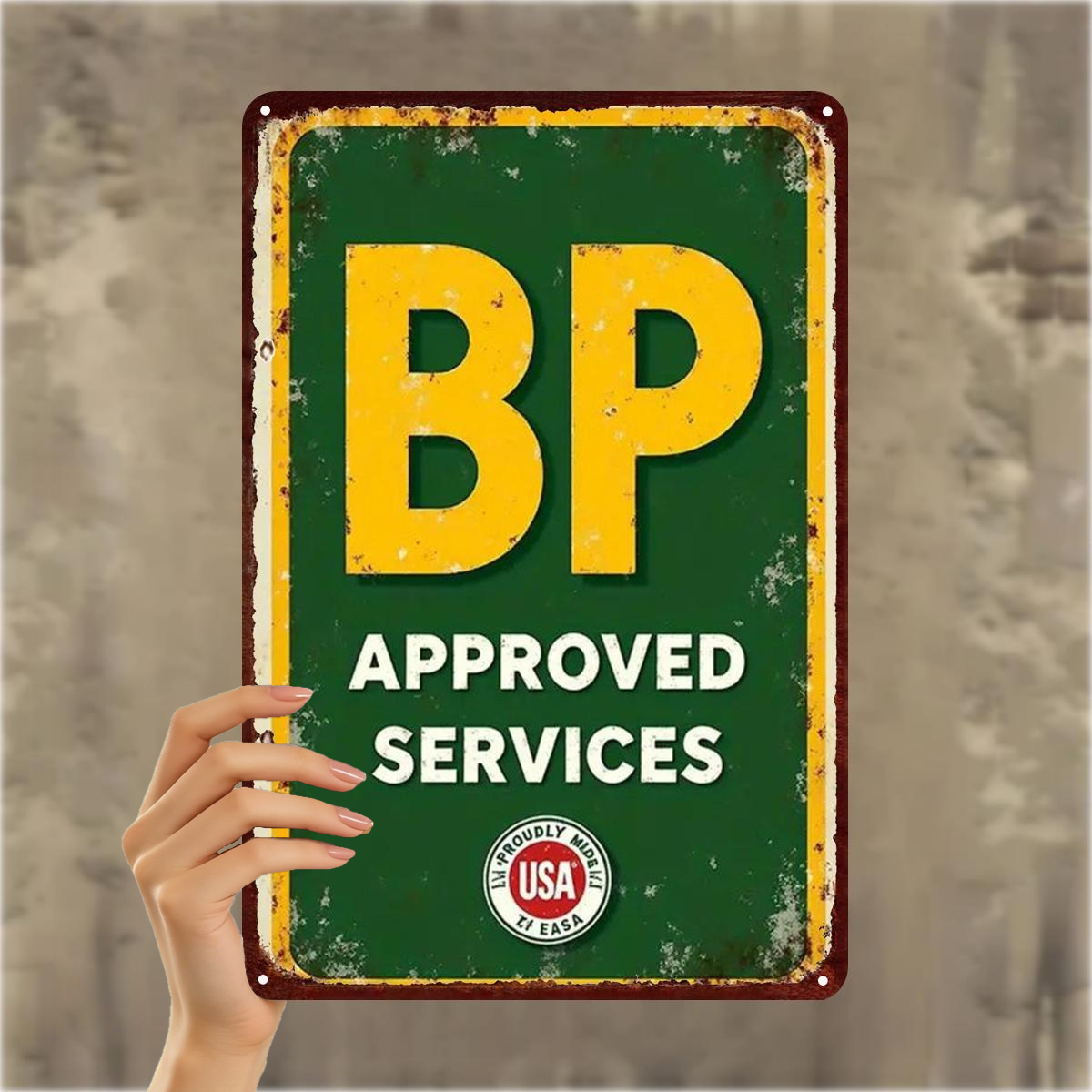 TEMU 2d Flat 1pc, Vintage Bp Approved Services Metal Sign - Rustic Gas Station Decor For Garage Or Man Cave 8Ã12 Inch