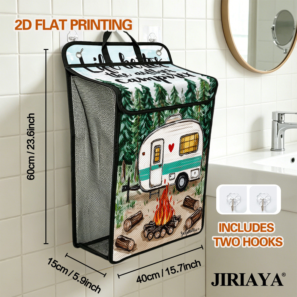 TEMU 2d Flat Printing, 1pc Campfire And Scene Printed Design Wall-mounted Laundry Basket, Large Capacity Foldable Dirty Clothes Hamper, Space Hanging