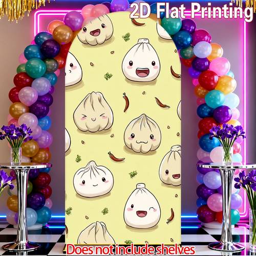품목 사진 2d 플랫, 2d 플랫 - 2d 플랫 1개 배너 탄성 아치형 배경 커버 귀여운 웃는 만두 디지털 인쇄 폴리에스터 축제 휴일 웨딩 할로윈 파티 졸업 파티 장식 크리스마스 장식 개막식 장식 (스탠드)