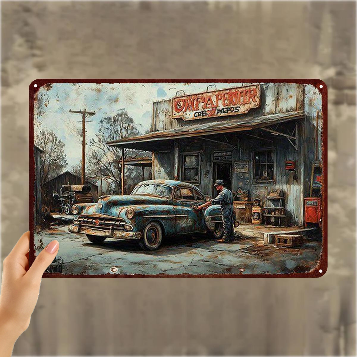 TEMU 2d Flat 1pc, Scene Metal Art Sign - Classic Car & Auto Decor 8×12 Inch