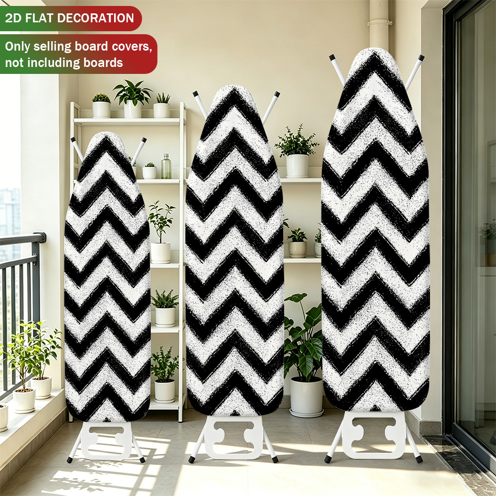 photo de l'article 1pc, housse de planche à repasser plate 2d avec thème de rayures équerres noires et blanches, housse de protection anti-poussière, accessoire doutil de repassage, facile à installer, bande élastique de sécurité, lavable et durable, convient aux tailles standard
