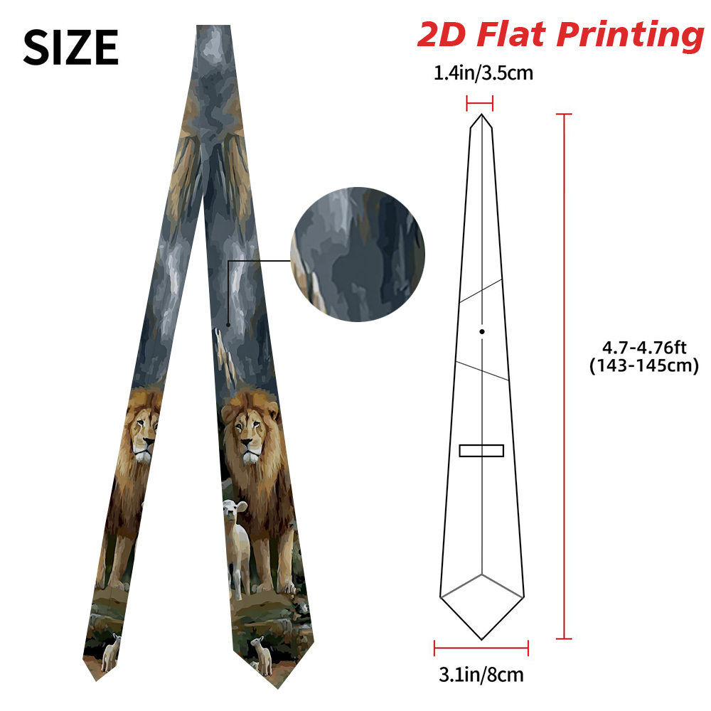 TEMU 2d Flat Printing, 1pc Lion And Lamb In Mountains Print Polyester Necktie, Parties, Holidays, And Casual Attire, Accessory | Stylish Tie-perfect