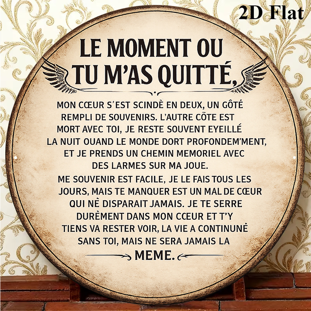 TEMU Plaque murale ronde 2D plate, 1pc, pour cafés, bars, décoration " où tu m'as quitté" / "Mon cœur brisé en " - française vintage, 8X8In/20X20Cm,