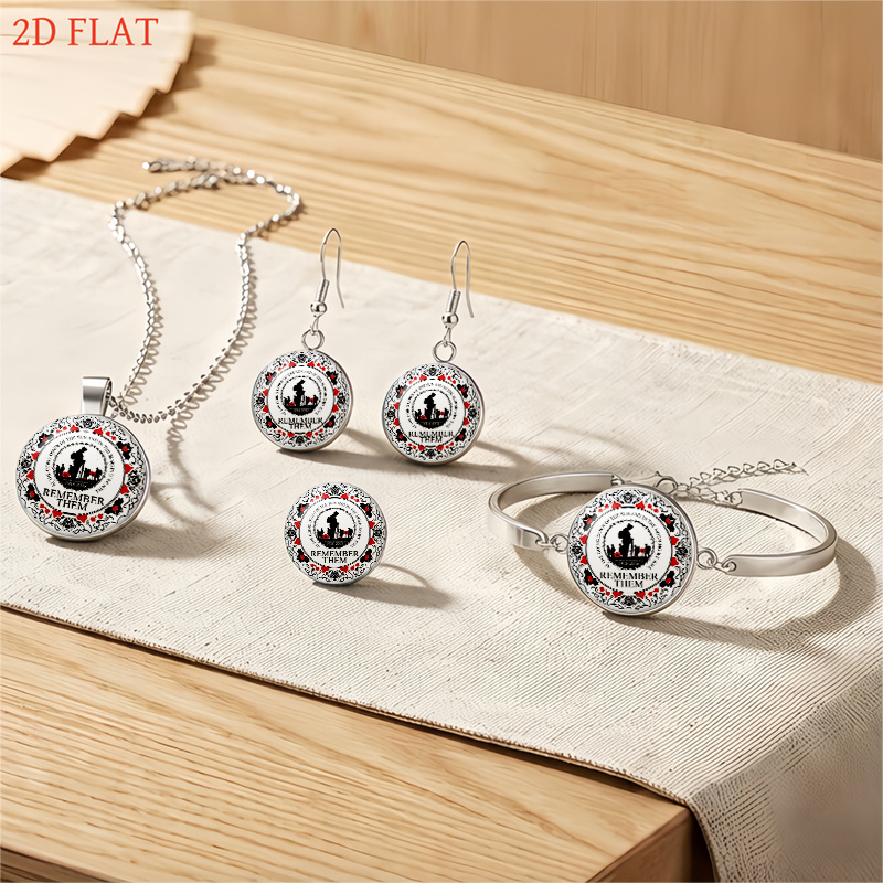 5pcs Remembrance-Themed Necklace, Earrings, Brooch & Bracelet Set