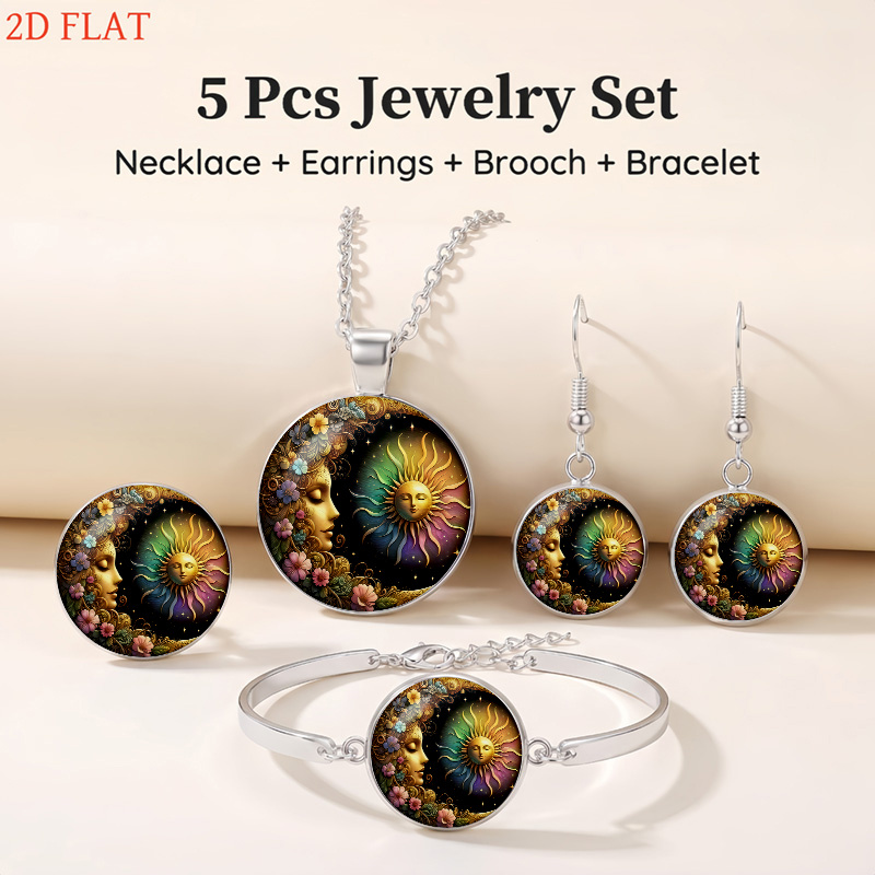 5pc Sun and Moon Floral Motif Women's Jewelry Set