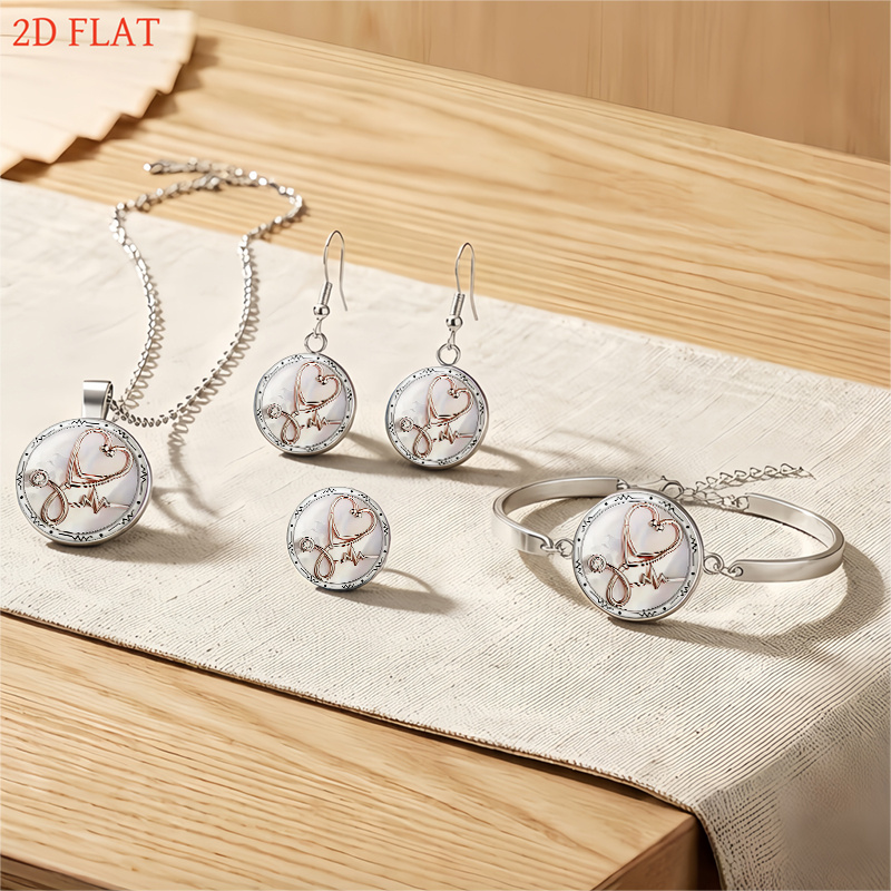 5pc Stethoscope & Heart Pattern Women's Jewelry Set