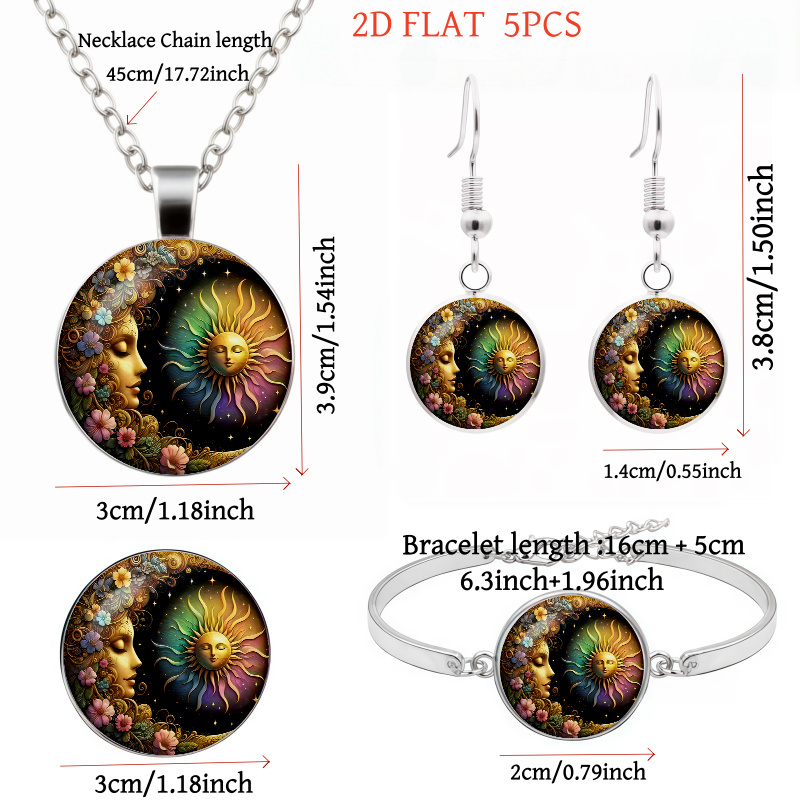 5pc Sun and Moon Floral Motif Women's Jewelry Set
