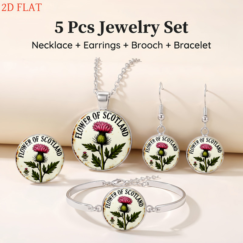 5pc Women's Thistle Flower Jewelry Set, Light Luxury Design
