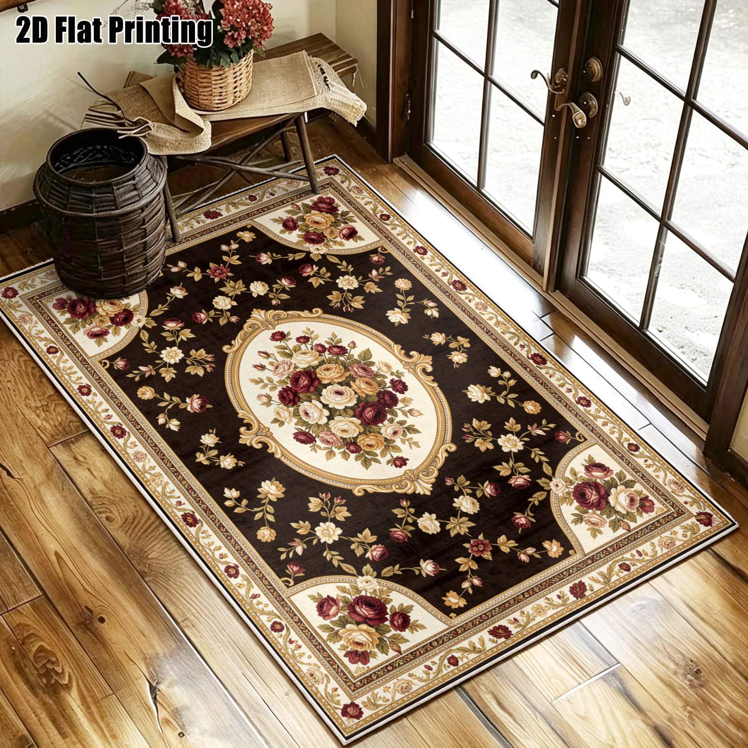 1pc 850g m velvet 2d printed carpet black background with red and   european retro carpet geometric carpet bohemian carpet home decor multiple sizes   machine washable suitable for living room carpets