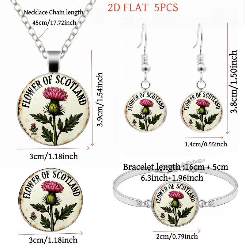 5pc Women's Thistle Flower Jewelry Set, Light Luxury Design