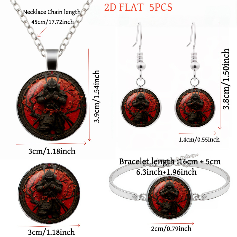 5pcs Samurai & Cherry Blossom Themed Jewellery Set