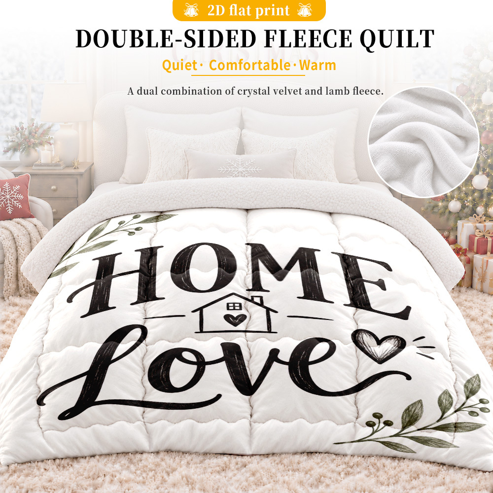 Yaochong Edredón de Cama Plana con Estampado 2D, 1 pieza, Estilo Dibujado a Mano, Tema Amor en el Hogar, Nueve Cuadrículas, Acolchado con Forma de Cuadrícula, Feliz Navidad, Invierno, Día de Acción de Gracias, Ropa de Cama Festiva para Todas las Estaciones, para Dormitorio o Habitación de Invitados