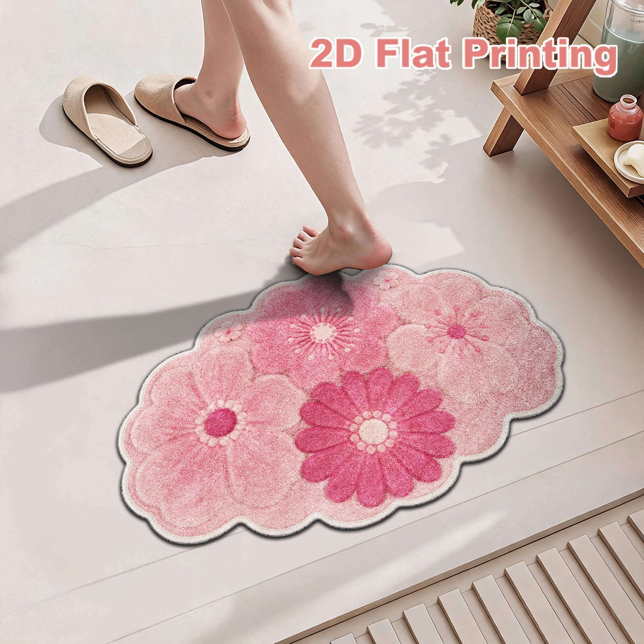 TEMU 1pc 850g/m² Velvet Nordic Style Pink 3d Tufted Flower Pattern Bathroom Anti-slip Mat, Non-slip And Machine Washable Soft Short Pile , Suitable