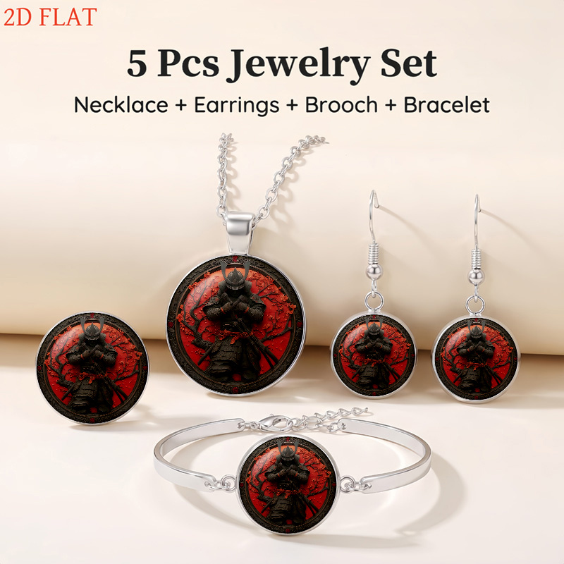 5pcs Samurai & Cherry Blossom Themed Jewellery Set