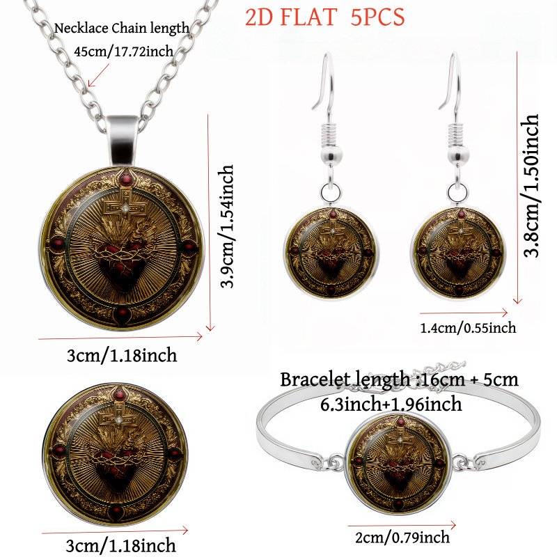 5pcs Women's Jewelry Set, Sacred Heart with Cross Pattern