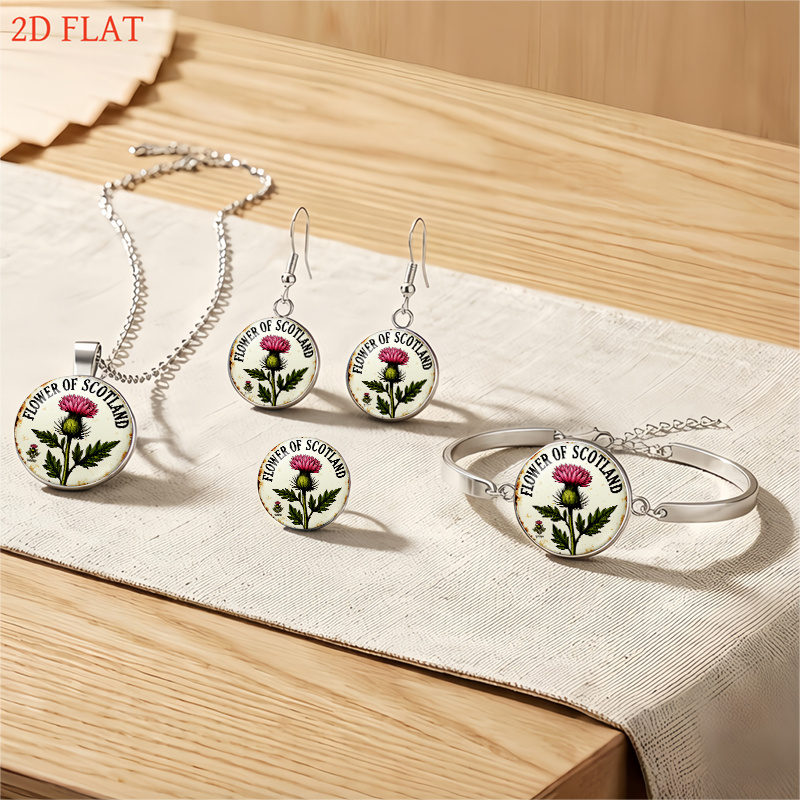 5pc Women's Thistle Flower Jewelry Set, Light Luxury Design