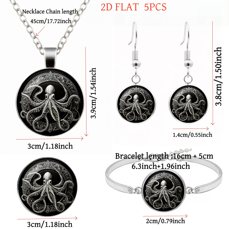 Women's 5pcs Octopus-Themed Necklace, Earrings, Brooch, Bracelet Set