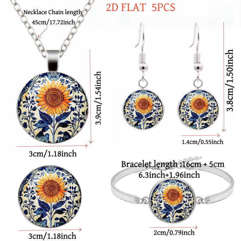5pcs Sunflower Pattern Ladies' Jewellery Set, Elegant Gift
