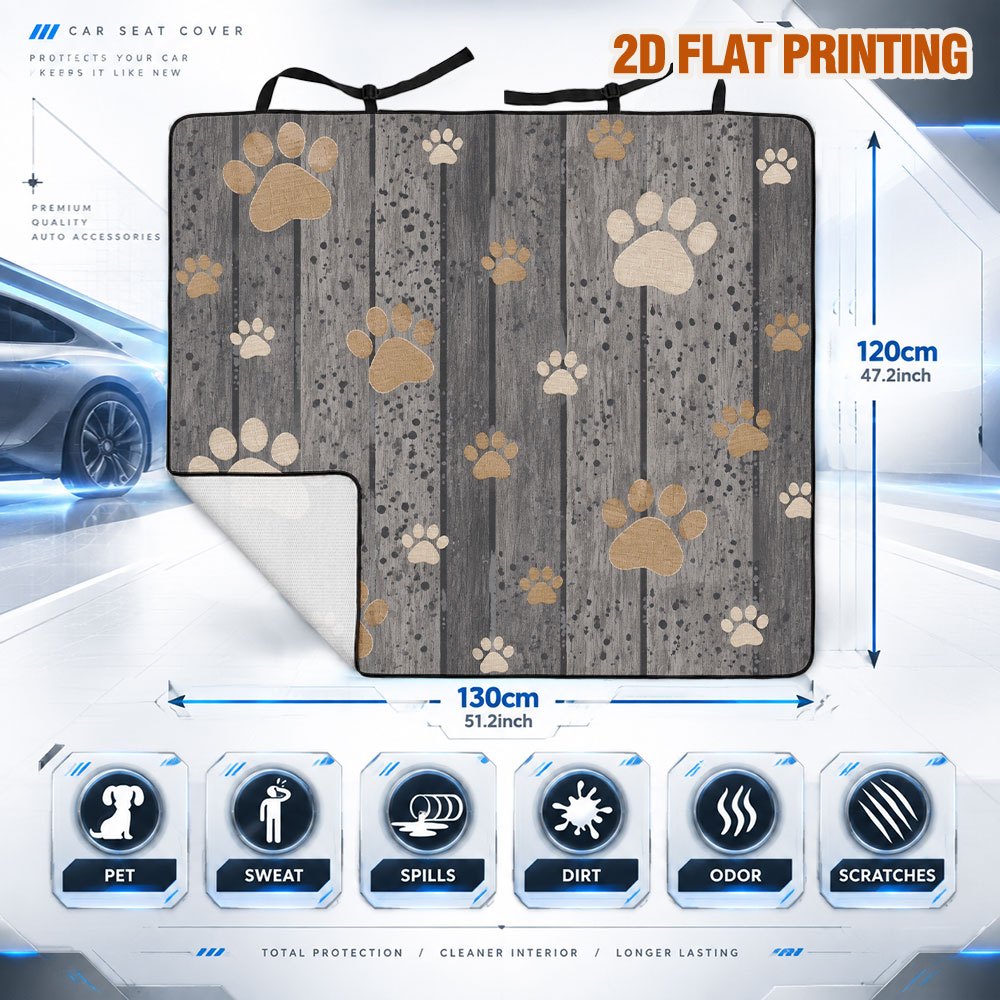 TEMU 2d Flat, 1pc Paw S On Print Pet Back Seat Cover, Dog Car Travel Mat, Vehicle Seat Protector, And Cleaning, Ideal For Road Trips, Vacation Travel