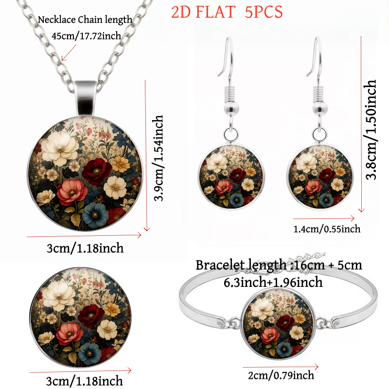 5pc Floral-Themed Jewelry Set, Fashionable Accessories