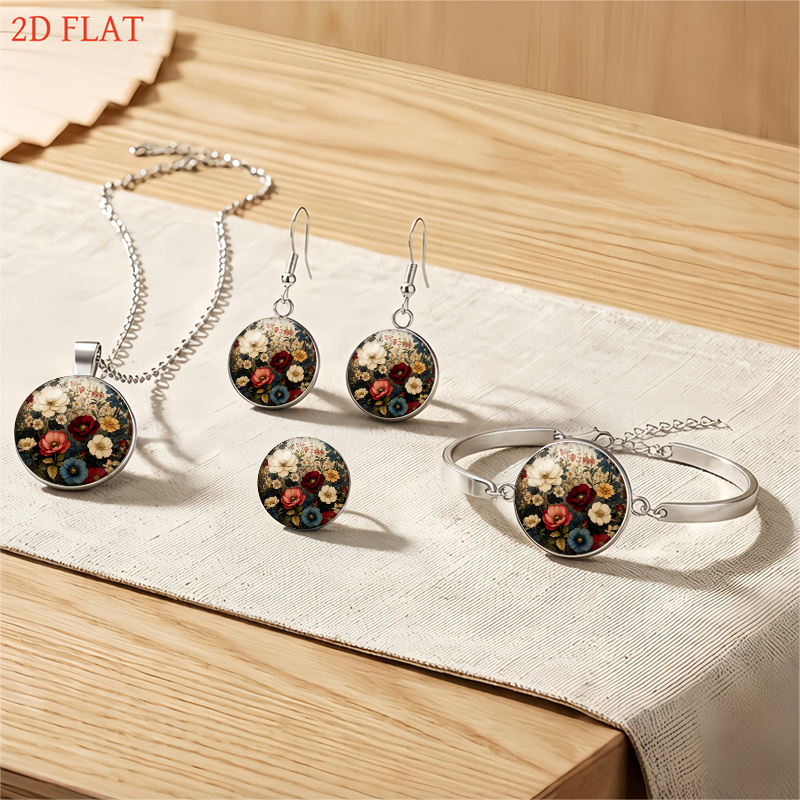 5pc Floral-Themed Jewelry Set, Fashionable Accessories
