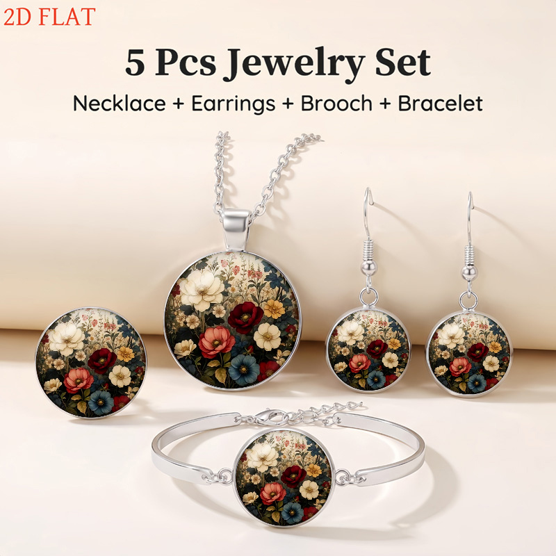 5pc Floral-Themed Jewelry Set, Fashionable Accessories