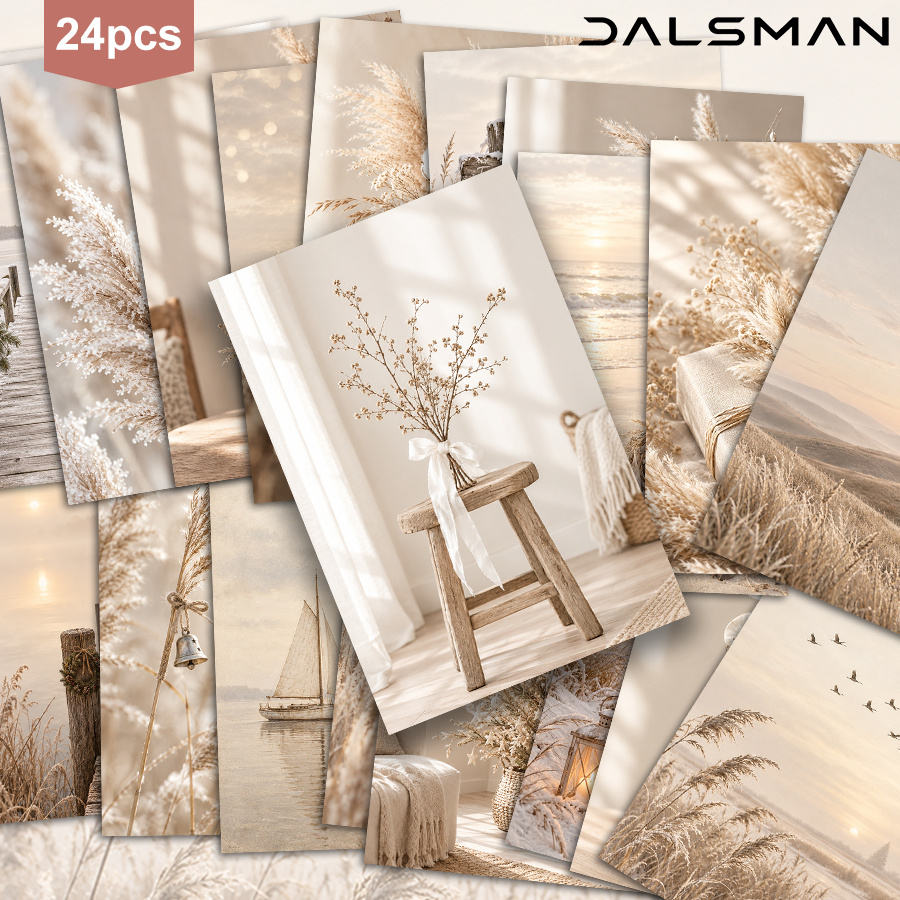 TEMU 24pcs Dalsmanaesthetic Beige Postcards Set Minimalist Nature Scenery Prints For Wall Decor Room Decoration Greeting Cards For Birthday Gift And