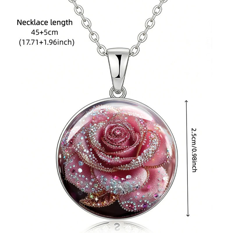 2D Flat Dreamy Pink Rose Pendant Necklace