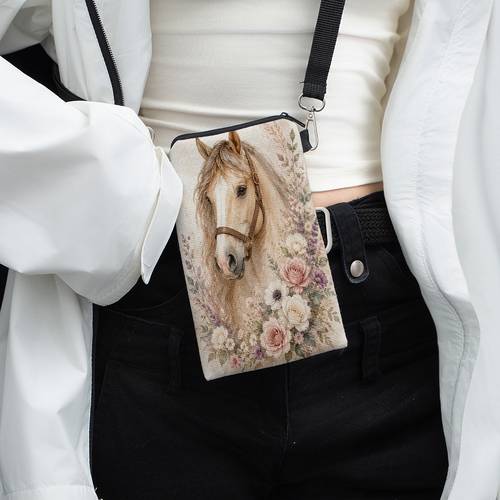 phone bag 1pc horse and double sided printing phone pouch adjustable strap crossbody bag everyday use for men women gift for holidays outdoor activities christmas birthdays and more