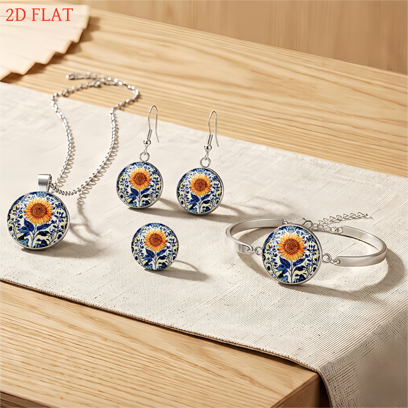 5pcs Sunflower Pattern Ladies' Jewellery Set, Elegant Gift