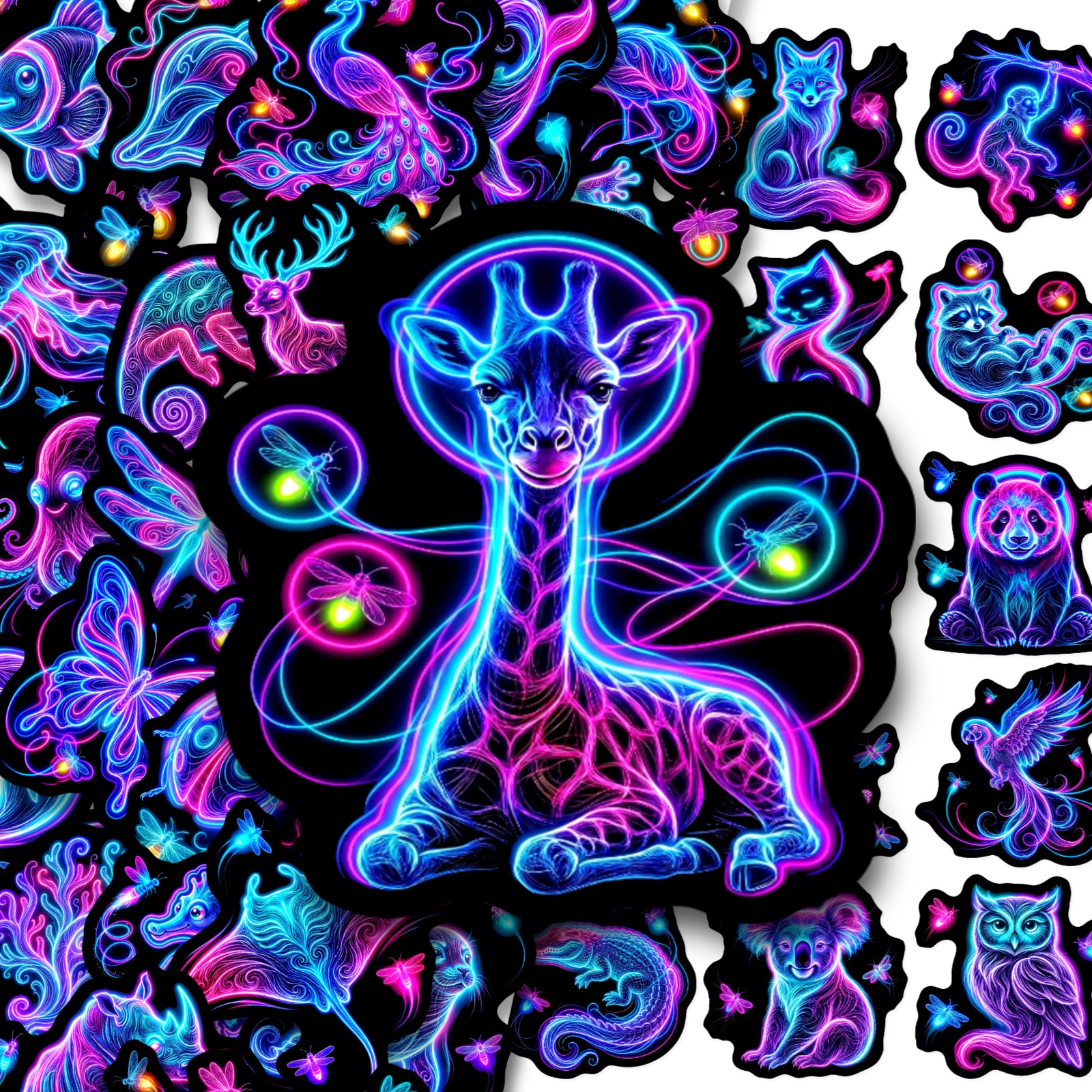 TEMU Pack de 50 autocollants d'animaux phosphorescents style pour ordinateur portable, bouteille d'eau, coque de téléphone, décoration de skateboard