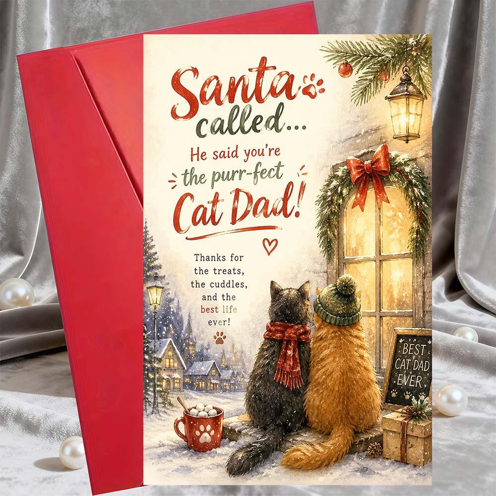 TEMU 1 Greeting Card + 1 Envelopefunny Christmas Greeting Card For Cat Dad Holiday Gift From Pets To Cat Lover Men Festive Winter Design Flat Note