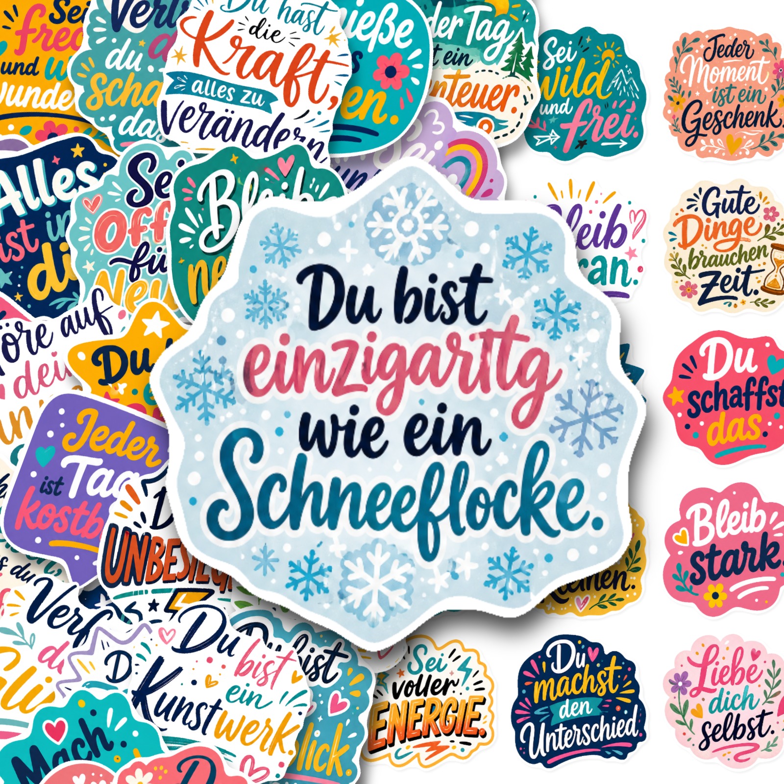 TEMU Tägliche Dosis erhebender Stimmung – 50 Stück deutsche Aufkleber mit inspirierenden Zitaten
