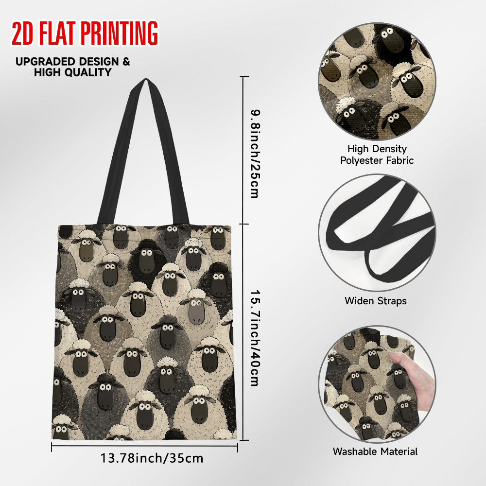 TEMU 1pc Fluffy Sheep Print Tote Bag - Sheep & Suitable For Travel,, Shopping, Casual Shoulder Bag With Positioning Printing Design, Durable Washable