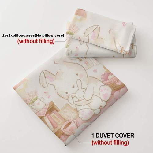 2 3pcs 2d flat printing rabbit hugging bunny quilt cover bedding four lining colors are bedroom decor 2026 duvet cover 1 2 pillowcases without core 2d flat