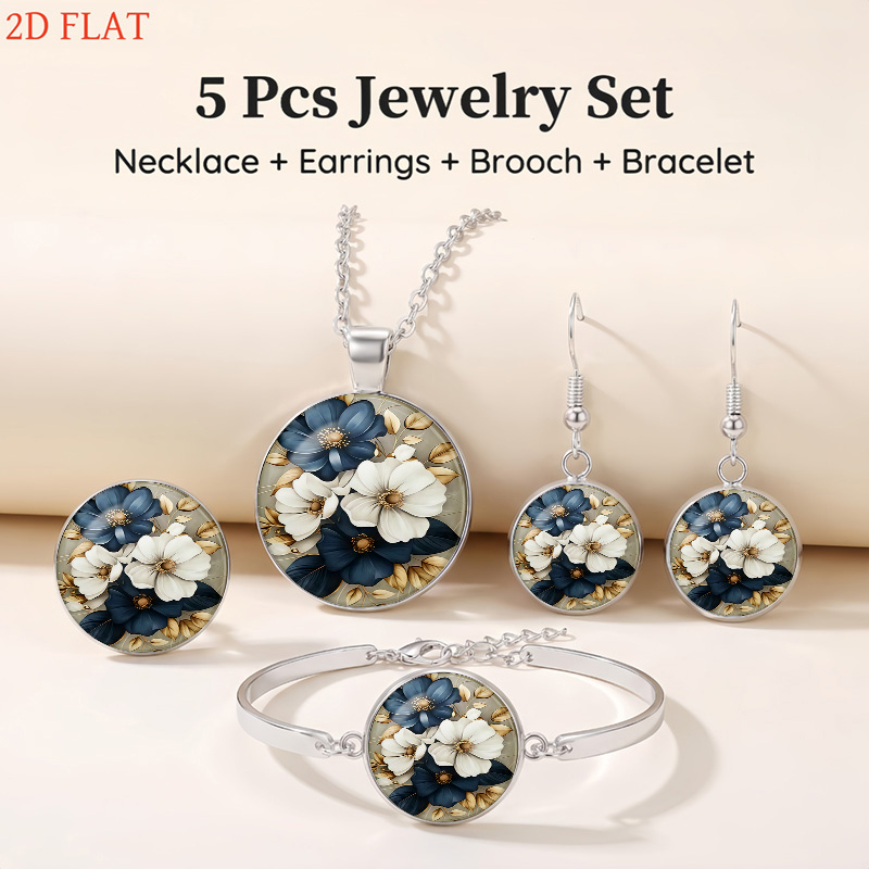 5pcs Halloween Floral Pattern Jewelry Set, Fashion Gift