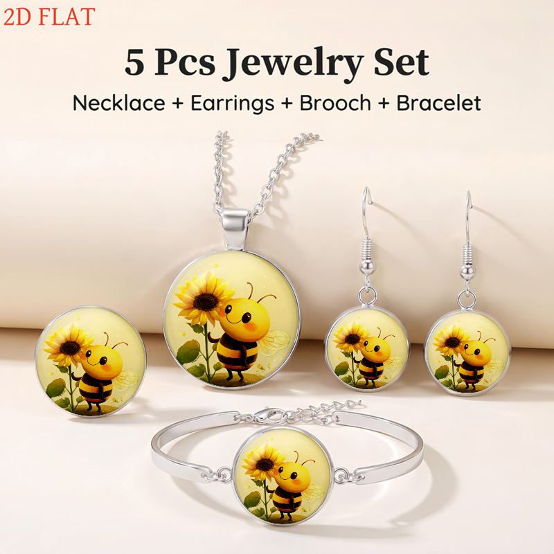 5pcs Halloween Bee & Sunflower Jewelry Set for Ladies
