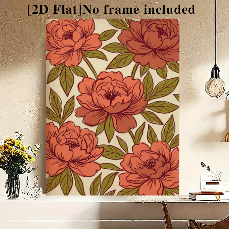 imagen del artículo 2d  , 2d  , [pósters y estampados] 1pc 2d  , póster de impresión de pared retro de peonía - pared con   floral  ,   decorativo sin   de estilo bohemio moderno para  