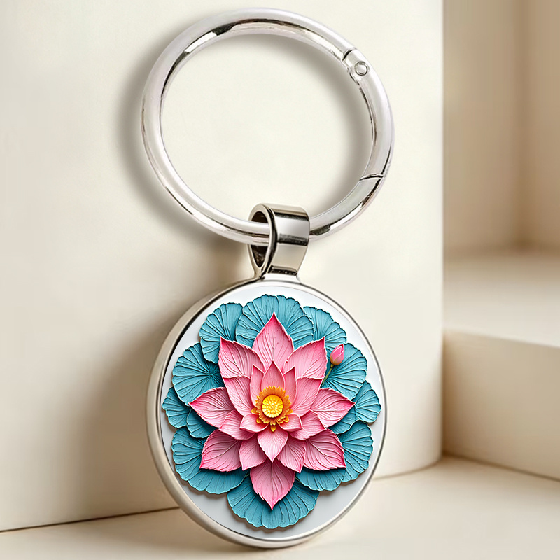 Fresh Pastoral Style Cross-Stitch Lotus Pattern Key Chain