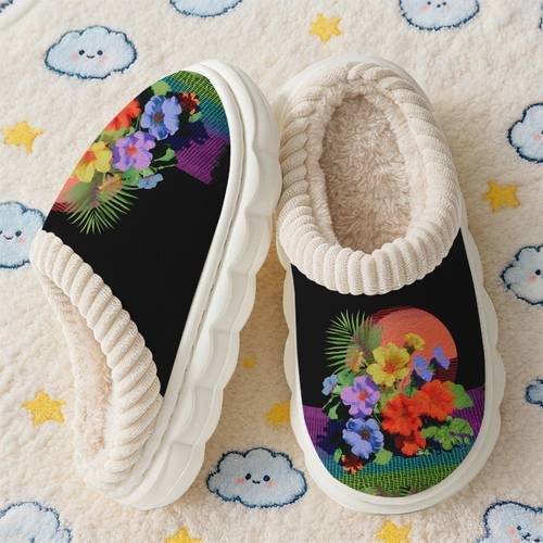 item picture new unisex slippers winter thick plush slippers iridescent flowers and tropical greenery girls home shoes indoor slippers holiday birthday gift halloween christmas slippers slippers