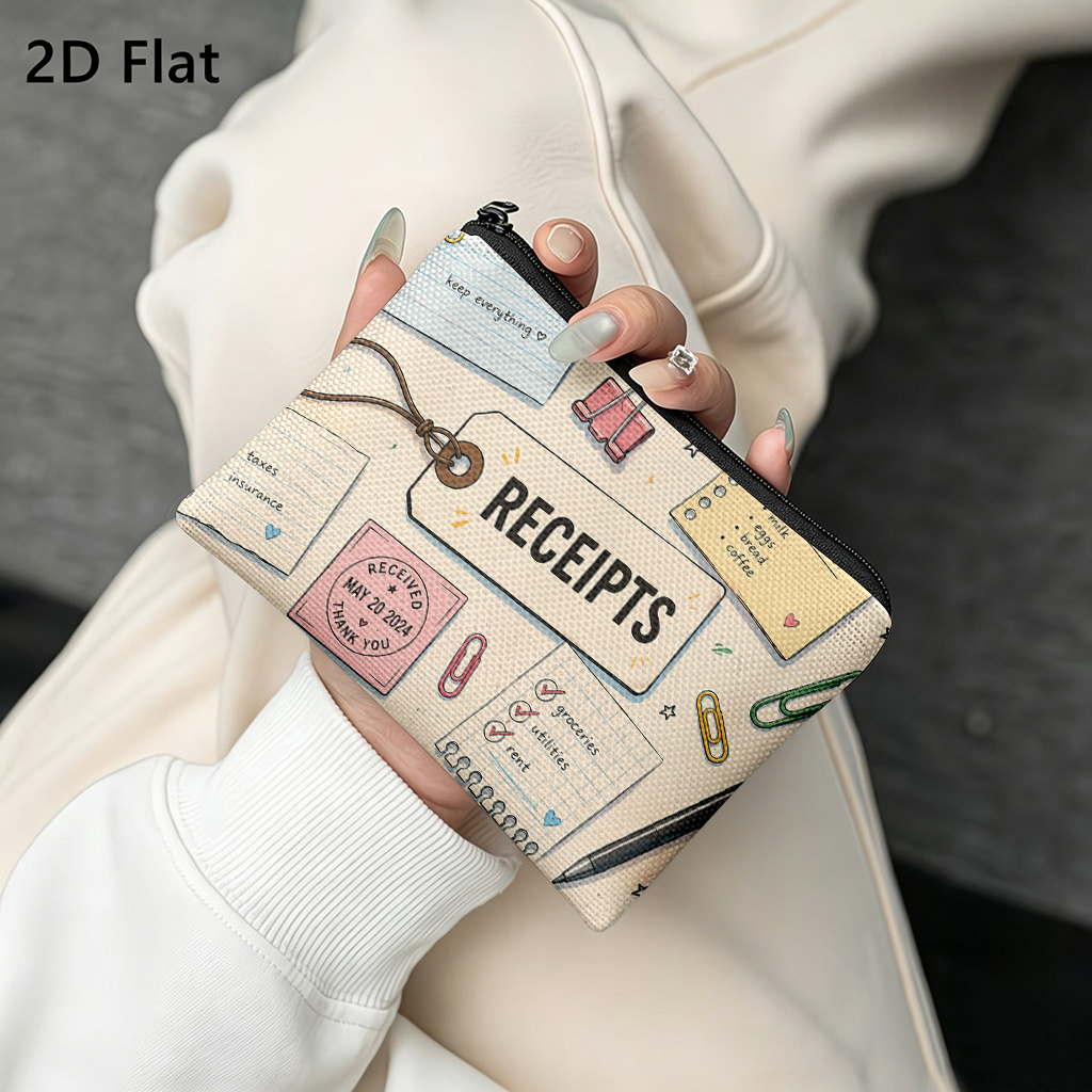 TEMU 2d Flat Coin Purse 1pc, Organized Receipts And Supplies, Retro-style Zippered Mini Wallet, Cute Small, Organizer For Earbuds/keys/accessories,