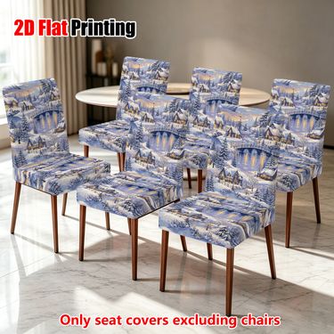 Funda Elástica para Silla con Estampado de Escena de Pueblo de Invierno 2D Plano, Fácil y Premium, Decoración para el Hogar, Aplicable para Comedor, Cocina, Sala de Estar y Más, Fácil Instalación y Removible